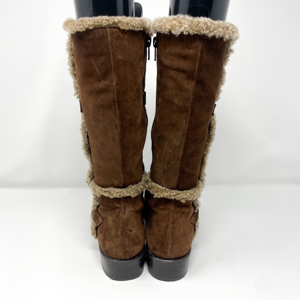 Stuart Weitzman Womens 7.5 Brown Suede Faux Fur Trim Tall Boots Boho Cozy Winter - Picture 5 of 9